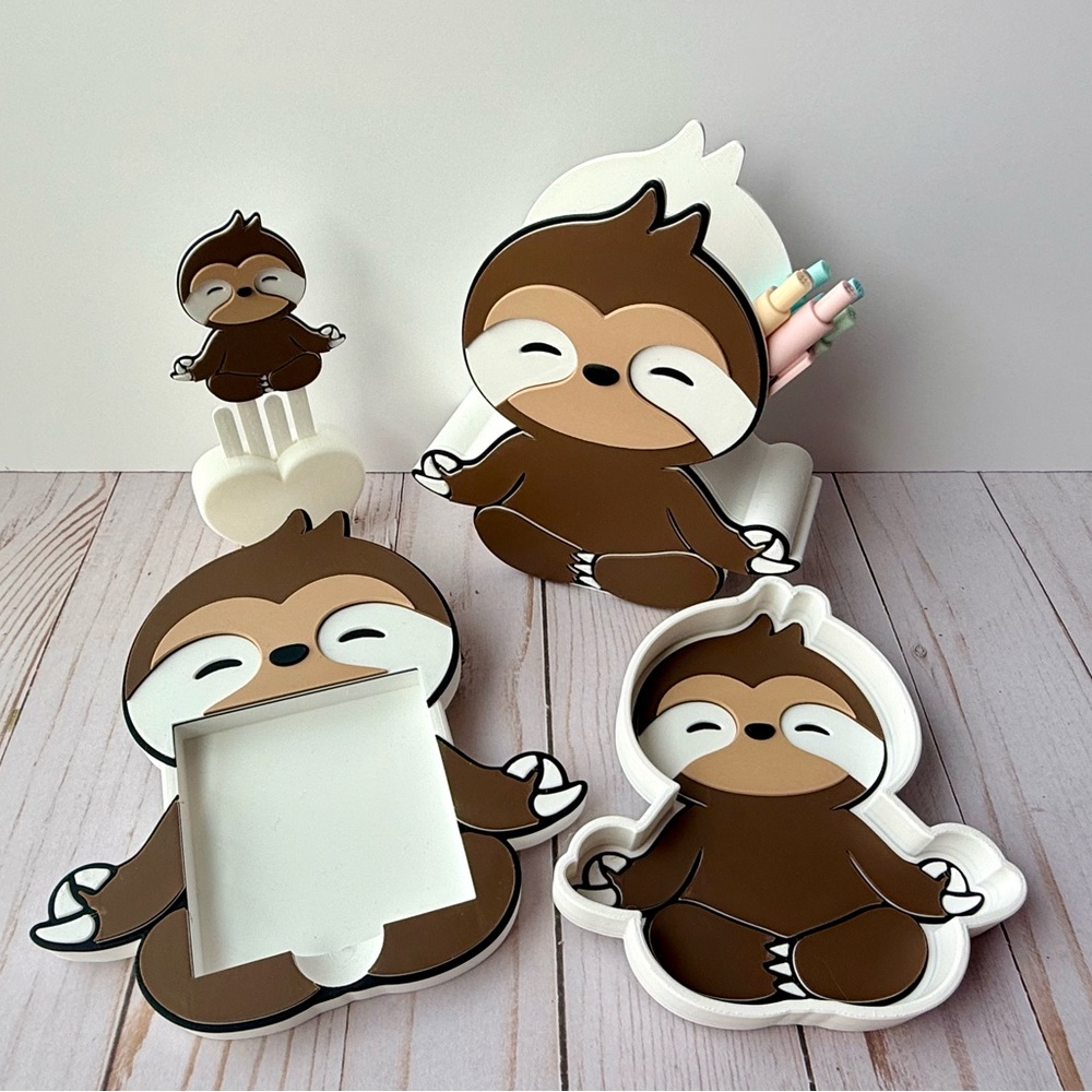 Cute Sloth Desk Organizer Set - Brown & White